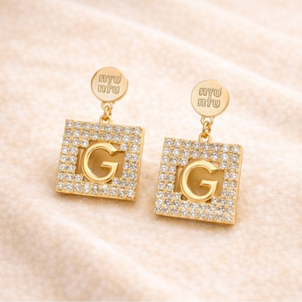 18K Gold & Rhinestone Luxury ‘G’ Earrings